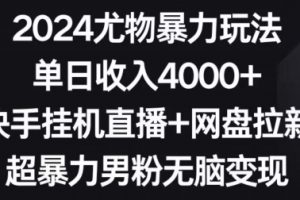 2024尤物暴力玩法，单日收入4000+，快手挂机直播+网盘拉新，超暴力男粉无脑变现