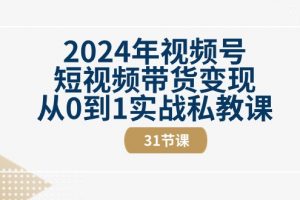 2024年视频号短视频带货变现从0到1实战私教课（30节视频课）